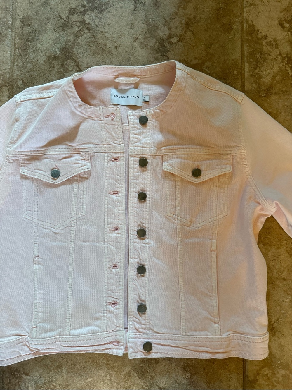 Rebecca Minkoff Blush Pink Collarless Denim Jacket- Size L- Like new - Picture 3 of 8